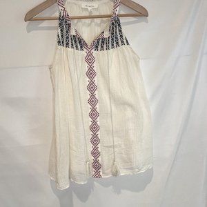 Two by Vince Camuto Embroidered Cotton Gauze Split Neck Tank S